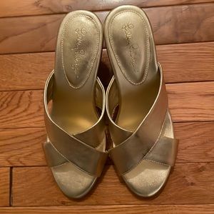 Lilly Pulitzer gold cork wedge
